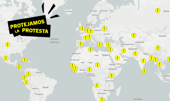 vista de planisferio con ubicación de países donde se violan derechos humanos contra manifestantes